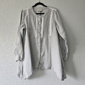 Jones New York 1X Grey‎ Linen Button Front Long Sleeve Shirt Asymmetric Hem